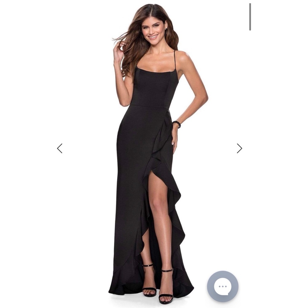 NWOT La Femme Ruffle Prom Dress Scoop Neck Lace Up Back